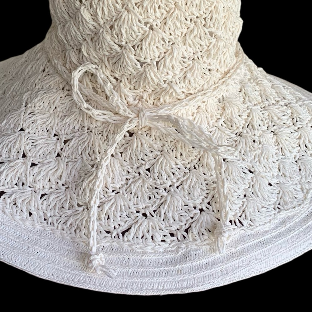 Vintage 90’s Cream Woven Paper Boho Beach Sunhat - Picture 5 of 6